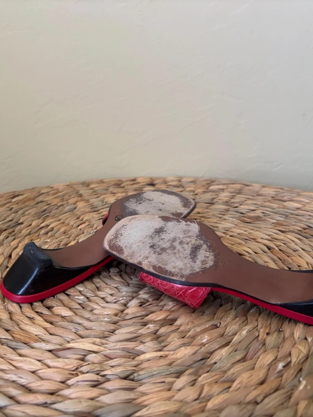 ANNE KLEIN Red Croc Embossed Leather MULE Kitten Heel Slide 7.5 Vero Cuoio ITALY - Picture 11 of 11